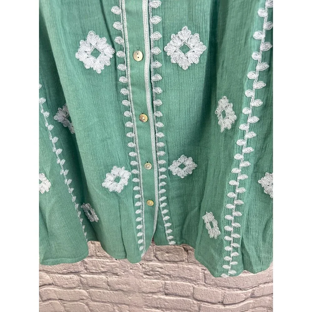 J. Jill Contrast-Embroidered Peasant Top A-Line Green Size M NWT - Picture 4 of 11